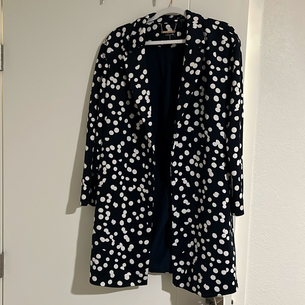 Tahari long blazer navy with white polkadots M size